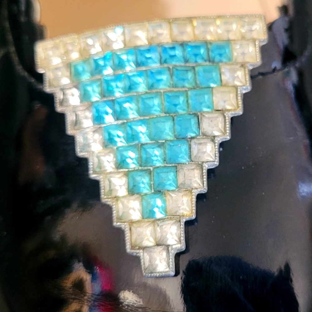 Vintage Rhinestone Shoe Clips, Vintage Silver and Teal Tone Shoe Clips, Jewelry